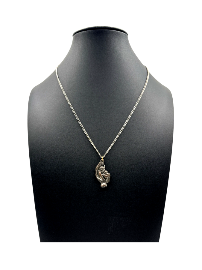 Silver Hand Holding Baby Pendant Necklace