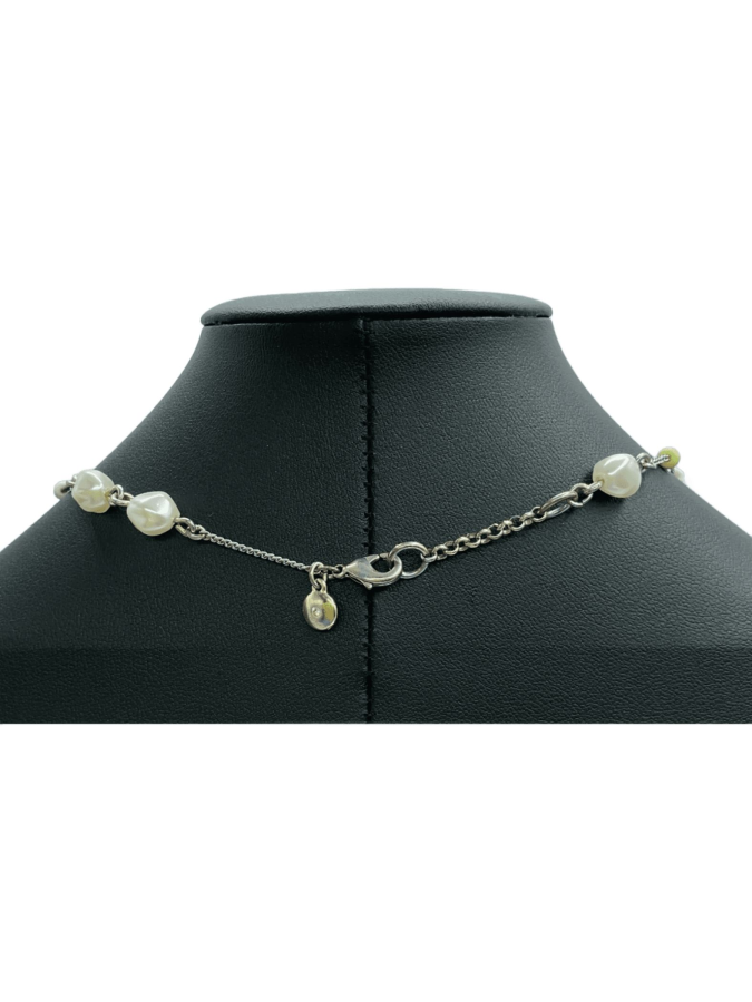 Freshwater Pearl Necklace with Peridot and Pink Enamel Accents