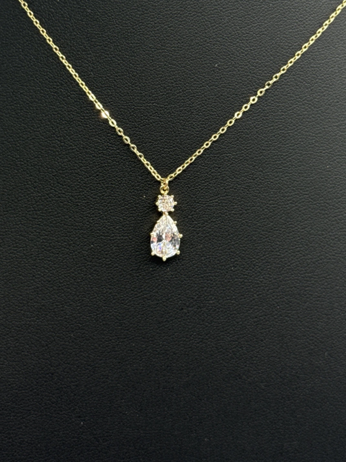 Gold Chain Necklace with Multi-Color Gemstone Pendant