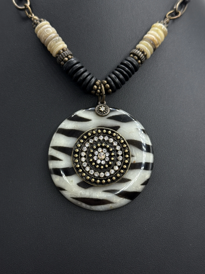 Zebra Print Statement Necklace with Rhinestone Detail