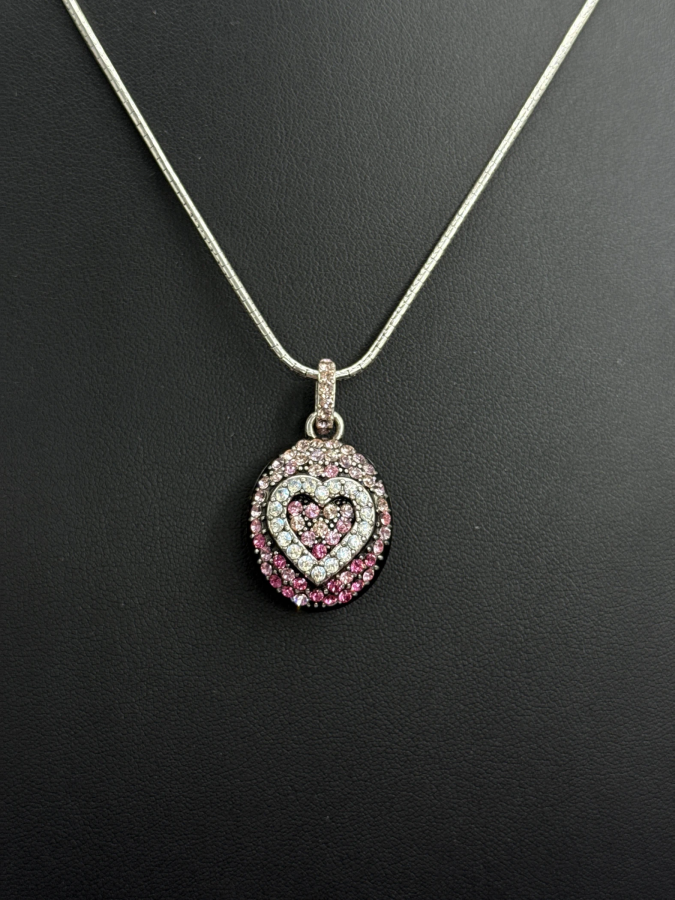 Silver Chain Necklace with Crystal-Accented Pendants