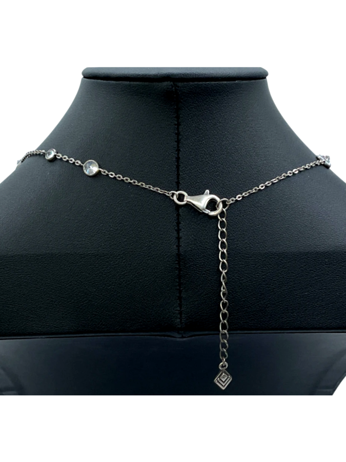 925 Sterling Silver CZ Bezel Station Necklace