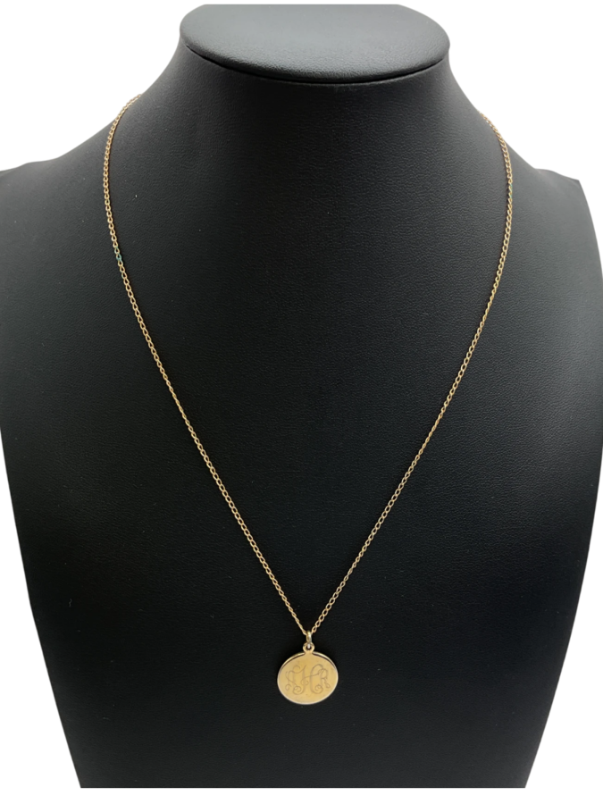 Gold Pendant Necklace with Initial Monogram