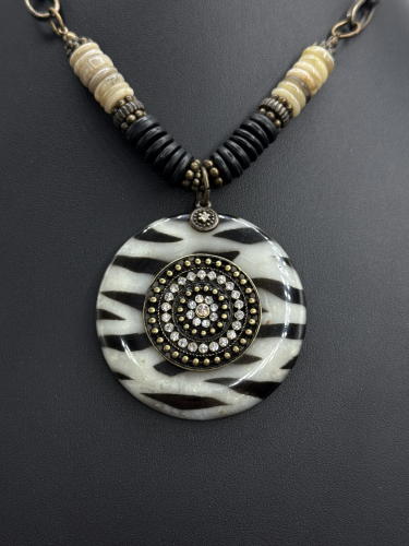 Zebra Print Statement Necklace with Rhinestone Detail