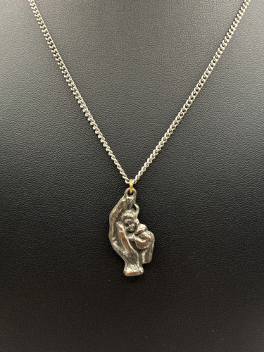 Silver Hand Holding Baby Pendant Necklace