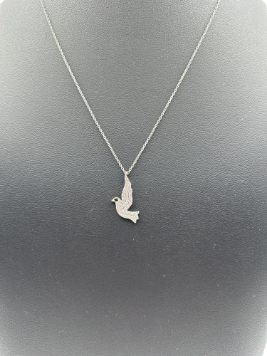 Sterling Silver Flying Dove Bird Pendant Necklace
