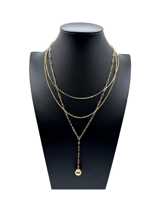 Layered Paperclip Chain Necklace With Sphere Pendant