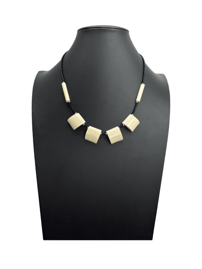 Vintage cream disk necklace