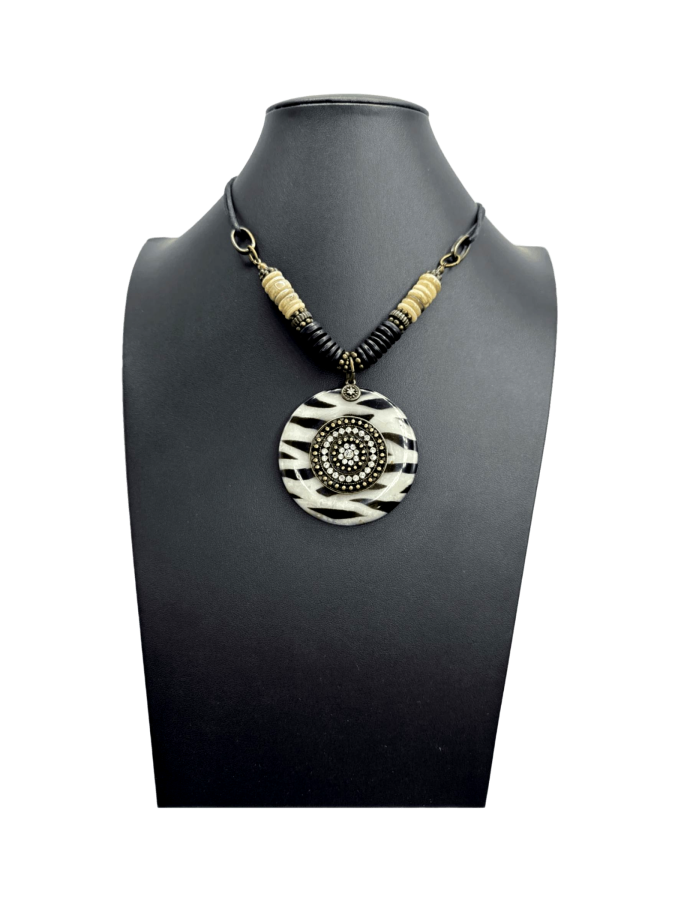 Zebra Print Statement Necklace with Rhinestone Detail