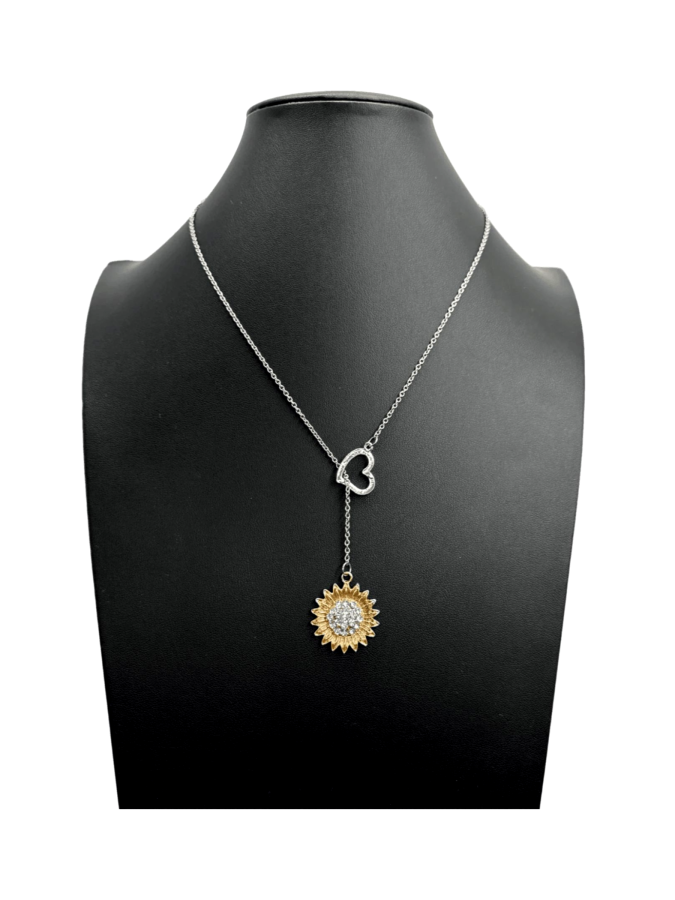 Heart and Sunflower Pendant Necklace