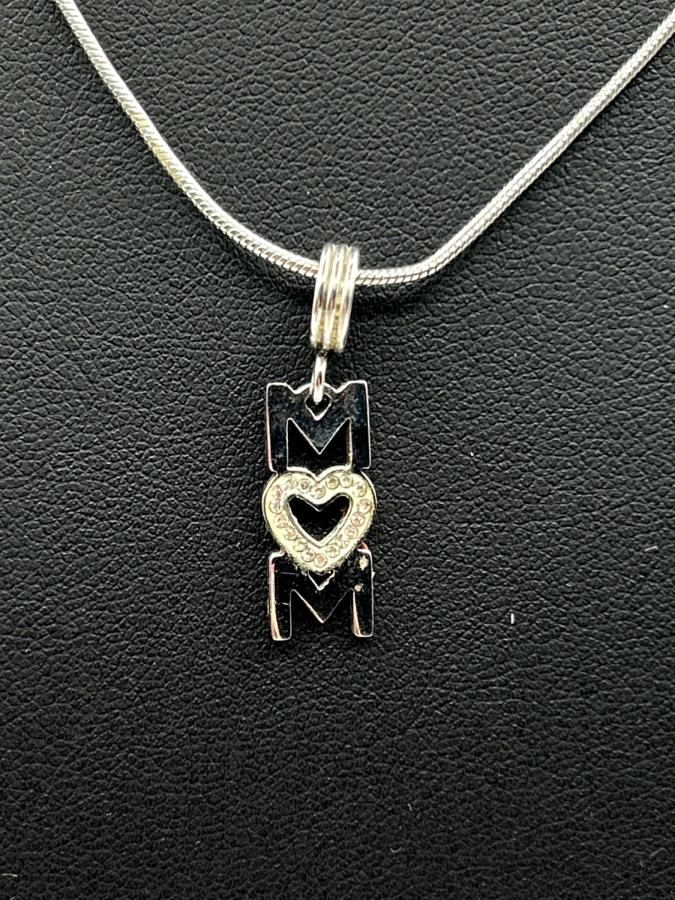 Elegant Silver Necklace with Diamond MOM Pendant