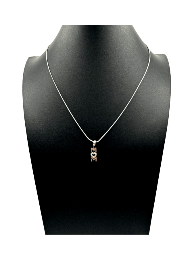 Elegant Silver Necklace with Diamond MOM Pendant