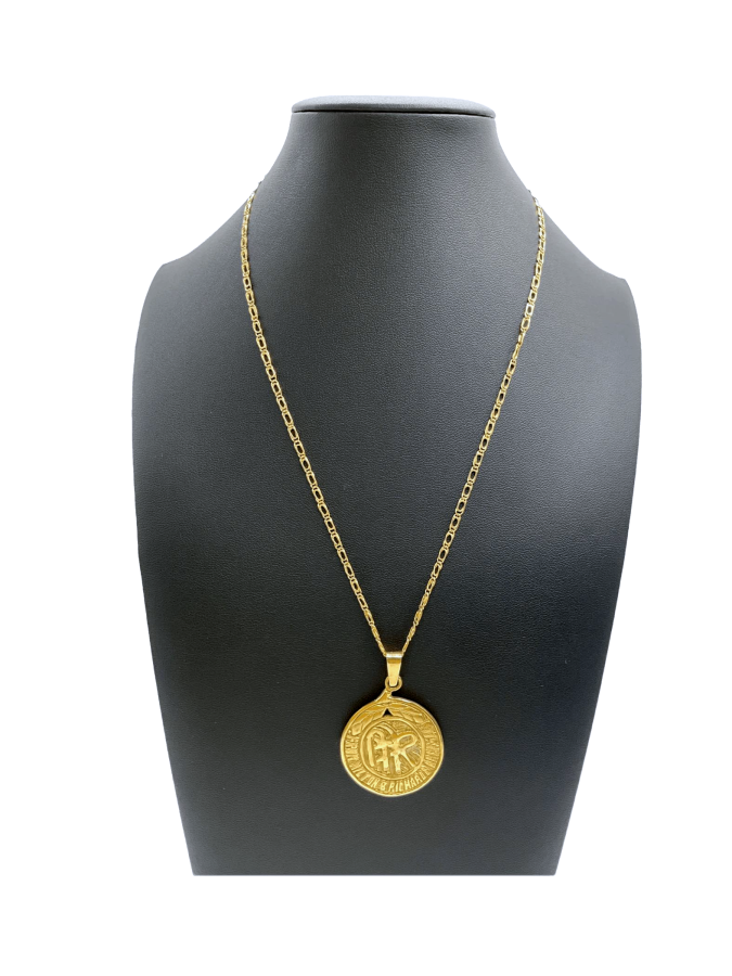 Gold Chain Necklace with Saint Benedict Style Pendant