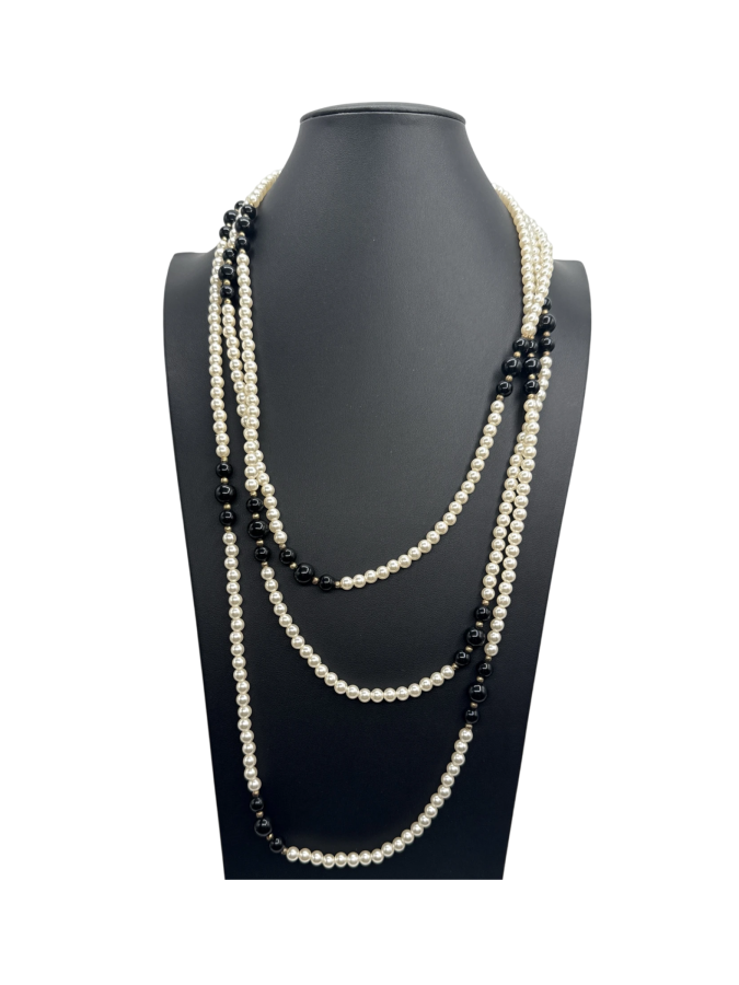 Black and white pearl statement rope necklace