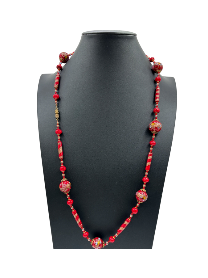 Vintage Red Murano Venetian Glass Bead Necklace