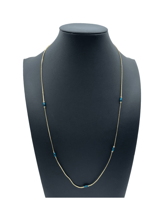 Gold Chain Necklace with Blue Cubic Zirconia Accents