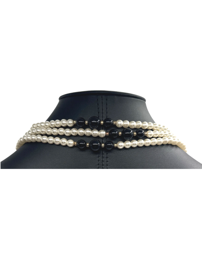 Black and white pearl statement rope necklace