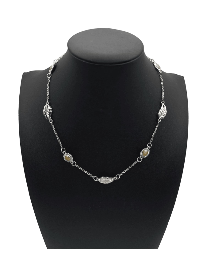 Silver Leaf and Gold Sunflower Station Necklace