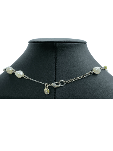 Freshwater Pearl Necklace with Peridot and Pink Enamel Accents