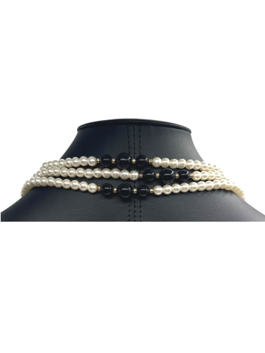 Black and white pearl statement rope necklace