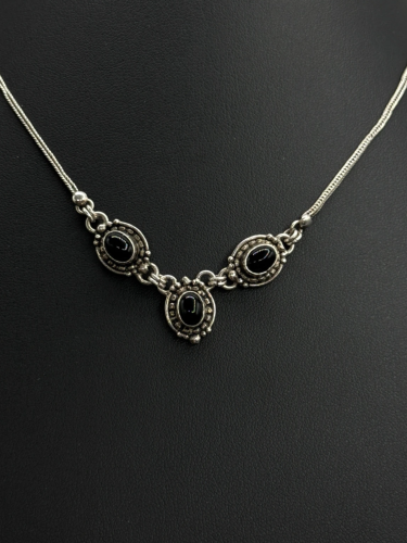 Sterling Silver Necklace with Black Onyx Oval Stones