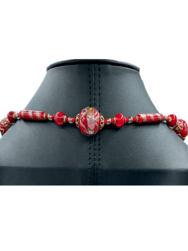 Vintage Red Murano Venetian Glass Bead Necklace