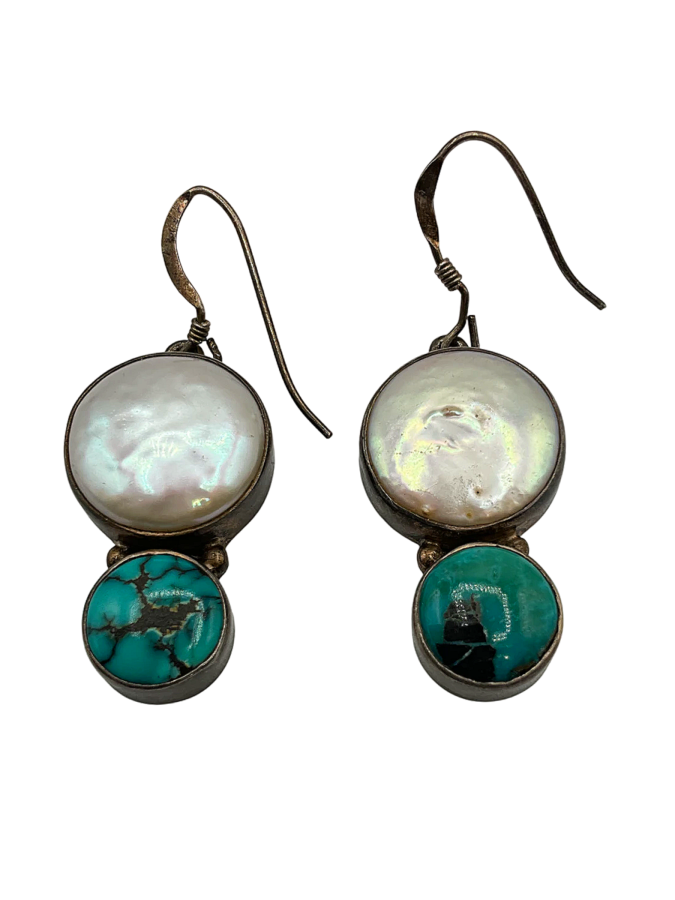 Sterling Silver Mother of Pearl and Turquoise Drop Earring