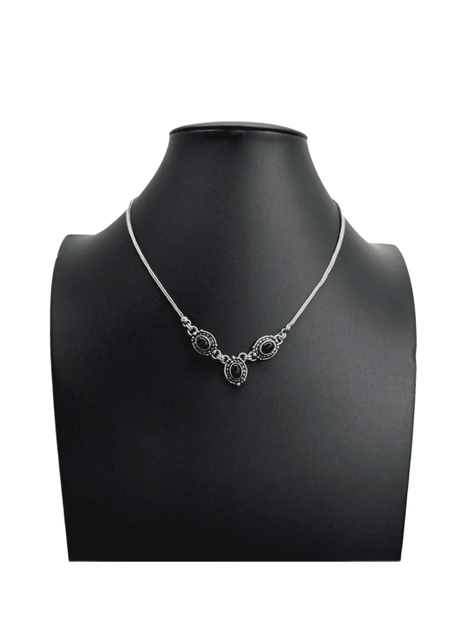 Sterling Silver Necklace with Black Onyx Oval Stones