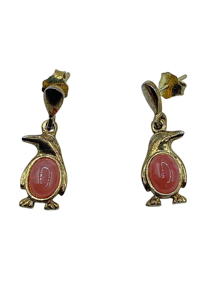 925 Sterling Silver Penguin Coral Dangle Charm Pendant