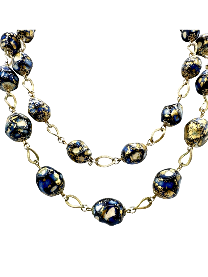 Gold and blue beads necklace