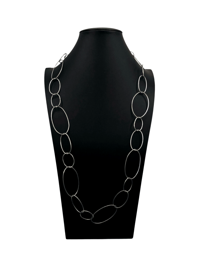 Elegant long silver necklace
