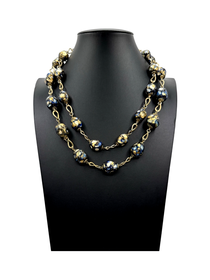 Gold and blue beads necklace