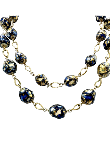 Gold and blue beads necklace
